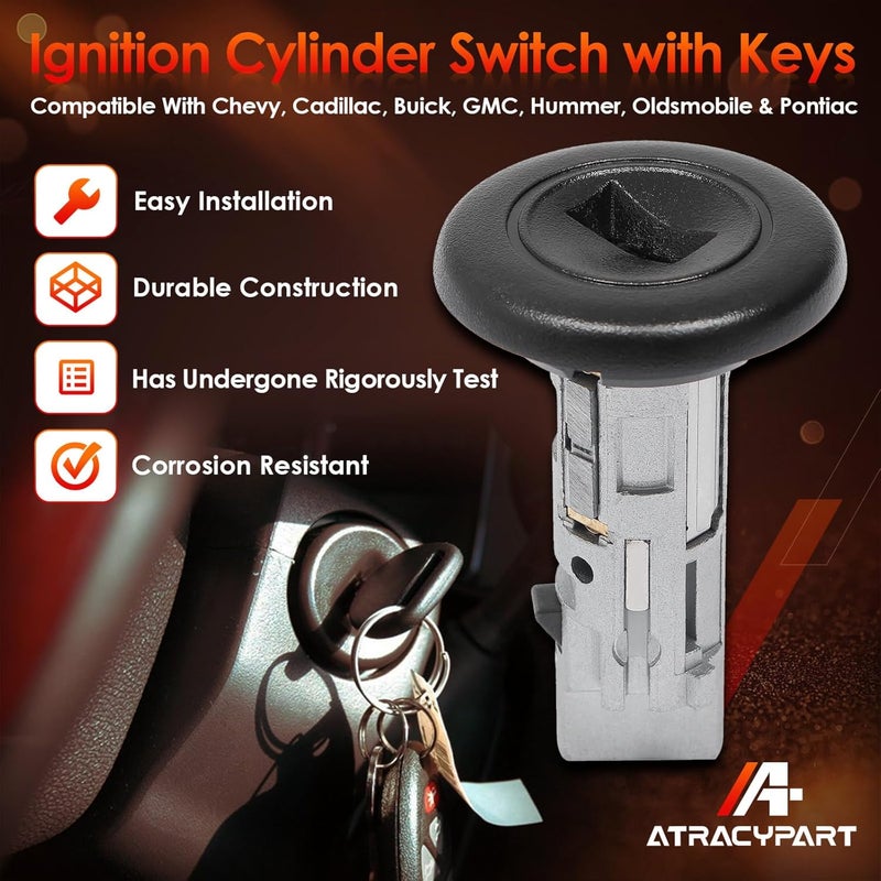 ATRACYPART Ignition Lock Cylinder Switch with Keys, Compatible with 1999-2007 Chevy Silverado Avalanche Tahoe Suburban GMC Sierra Yukon Buick Hummer Bravada Pontiac Vehicles, Replace#: US-312L - Image 2